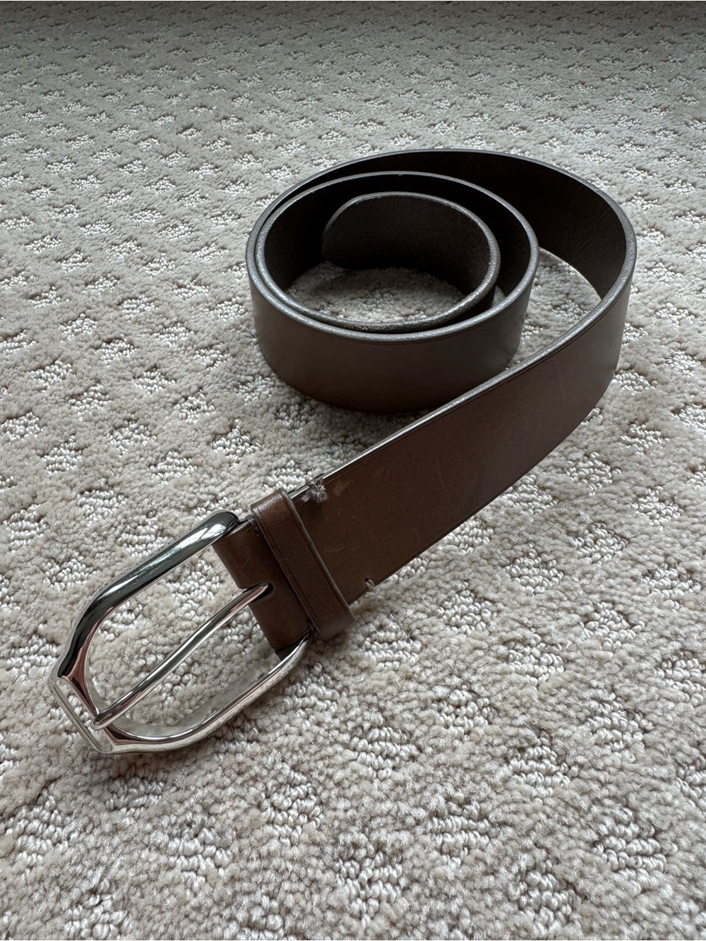 Ralph Lauren Purple Label Dark Green/Brown Leather Belt with Silver Buckle
